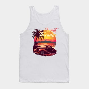 SUNSET PARADISE Retro Summer Vibes Beach Life Classic Car Novelty Gift Tank Top